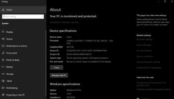 System Properties window showing computer's hardware specifications including processor and RAM details.