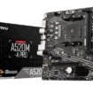 MSI A520M-A PRO motherboard overview showing key features for Ryzen compatibility, dual memory slots, HDMI, and M.2 slot