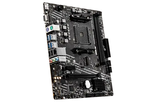 Back panel ports of MSI A520M PRO-VH motherboard, showing USB, HDMI, audio, and network connectors"