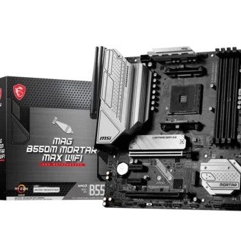 MSI MAG B550M MORTAR MAX WIFI motherboard overview showcasing design and key features like PCIe 4.0, Wi-Fi 6, and robust heatsinks.
