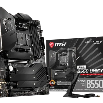 MSI MEG B550 UNIFY motherboard front view showcasing sleek design and high-performance components.