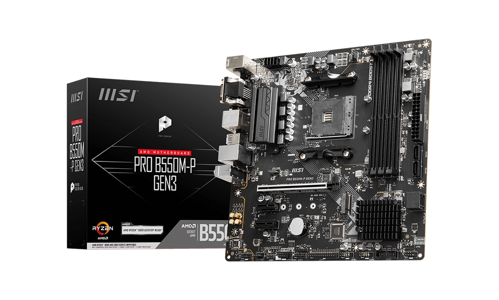MSI PRO B550M-P GEN3 motherboard overview highlighting components and layout for AMD Ryzen processors.