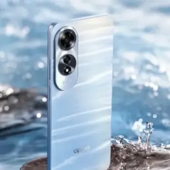 Side view of the OPPO A60 showing its slim profile and side-mounted fingerprint sensor.