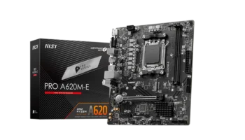 Main featured image of the MSI PRO A620M-E motherboard with AM5 socket, DDR5 support, PCIe 4.0 compatibility, and HDMI 2.1 connectivity for budget gaming and productivity builds.