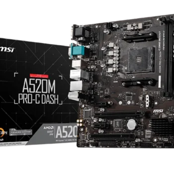 MSI A520M PRO-C DASH motherboard overview showcasing Ryzen 5000 support, integrated Wi-Fi, PCIe 3.0 slots, M.2 storage, and Micro-ATX design for versatile builds.