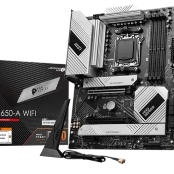 MSI PRO B650-A WIFI motherboard with DDR5, PCIe 4.0, Wi-Fi 6E, and Ryzen 7000 support, designed for gaming, multitasking, and productivity.