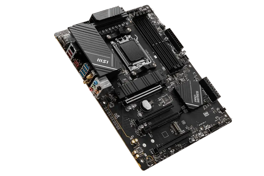Back panel of MSI PRO B650-P WIFI showing USB ports, HDMI, and Wi-Fi antenna connections.