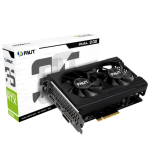 Palit GeForce RTX 3050 Dual graphics card with dual-fan cooling, RGB lighting, and 8GB GDDR6 memory for smooth 1080p gaming and creative tasks.