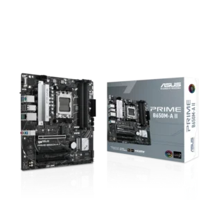 ASUS PRIME B650M-A II - AM5 Motherboard optimized for Ryzen 9000 series processors with DDR5 support, PCIe 4.0, and robust power delivery for gaming and productivity.