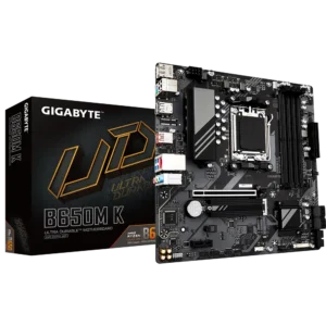 GIGABYTE B650M K AM5 motherboard for AMD Ryzen 7000 and 9000 series with DDR5 and PCIe 4.0 support.