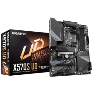 Gigabyte X570S UD AM4 Motherboard with PCIe 4.0 support, designed for Ryzen 5000 CPUs, ideal for gaming and professional builds.
