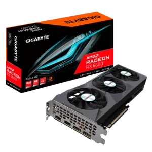 GIGABYTE Radeon RX 6600 EAGLE 8G graphics card with 8GB GDDR6 memory and RDNA™ 2 technology for smooth 1080p gaming performance.