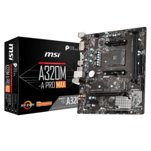 MSI A320M-A PRO MAX motherboard overview featuring AM4 socket, DDR4 support, and essential connectivity ports for budget-friendly Ryzen builds.