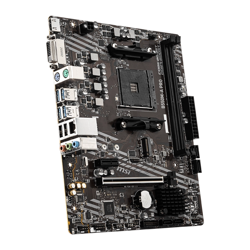 MSI B550M-A PRO - AM4 Motherboard featuring DDR4 support, PCIe 4.0 slots, and compatibility with AMD Ryzen 5000 processors, perfect for budget-conscious professionals in the Philippines.