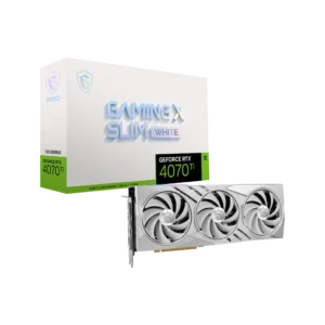 MSI GeForce RTX 4070 Ti GAMING X SLIM WHITE 12G graphics card with 12GB GDDR6X, ray tracing, and DLSS 3 for 4K gaming and creative workloads.