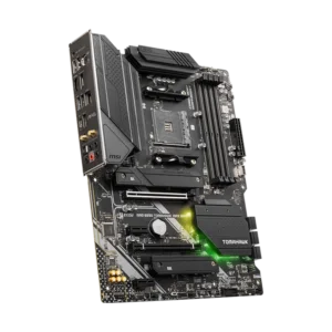 MSI MAG B550 TOMAHAWK MAX WIFI Motherboard - Top View Highlighting PCIe 4.0 and Wi-Fi 6 Features for Gaming and Productivity.