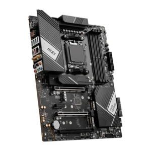 MSI PRO X670-P WIFI motherboard showcasing AM5 socket, DDR5 memory support, PCIe 5.0 slots, and integrated Wi-Fi 6E for advanced gaming and professional builds