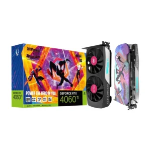 ZOTAC GAMING GeForce RTX 4060 Ti Spider-Man Edition Graphics Card with 8GB GDDR6, DLSS 3, and ray tracing for high-performance 1440p gaming.