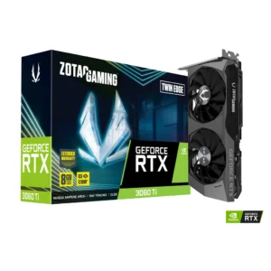ZOTAC GAMING GeForce RTX 3060 Ti Twin Edge LHR graphics card with 8GB GDDR6, ray tracing, and DLSS for 1440p gaming performance.