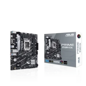 ASUS PRIME B760M-K D4 motherboard with Intel LGA1700 support, PCIe 4.0, and DDR4 memory slots, ideal for compact gaming and productivity builds.