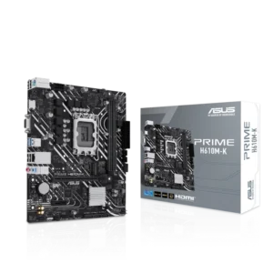 ASUS PRIME H610M-K motherboard with PCIe 4.0 and M.2 NVMe storage support, perfect for compact and reliable gaming PC setups.
