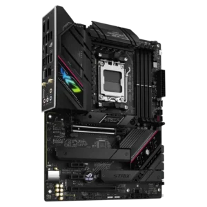 ASUS ROG STRIX B650E-F GAMING WIFI motherboard with PCIe 5.0 GPU support, DDR5 compatibility, and AM5 socket for Ryzen 7000 Series CPUs.