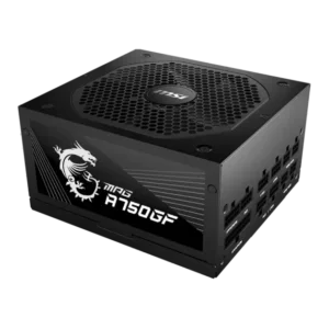 MSI MPG A750GF PSU, 750W, modular cables for clean PC builds, and optimized for GPUs like RTX 4060 Ti or RX 7700 XT, perfect for gaming setups.