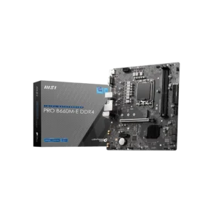 Compact MSI PRO B660M-E motherboard with advanced cooling, PCIe 4.0 slots, and 2.5Gb LAN for reliable builds.