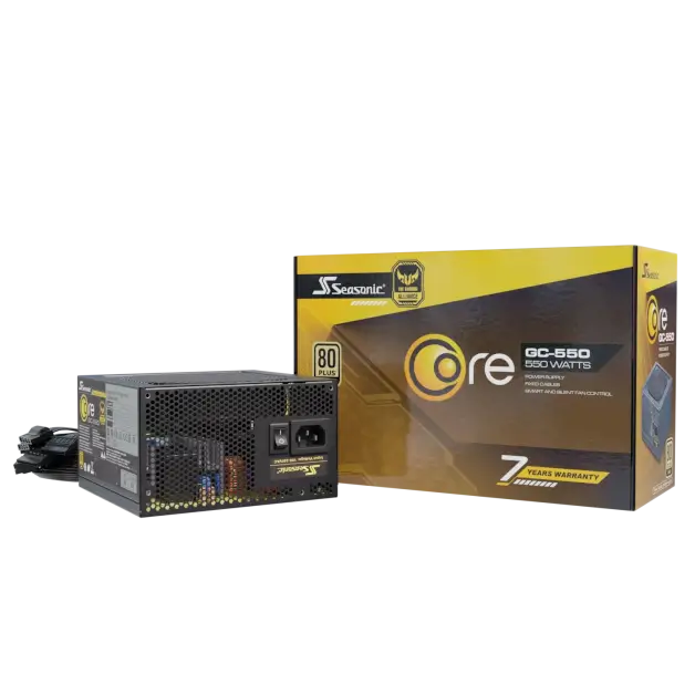 550W Seasonic Core GC-550 PSU, ideal for GTX 1660 SUPER and Intel H510 motherboards, delivering stable, energy-efficient power for gaming PCs.