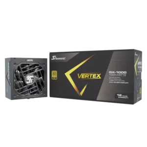 Seasonic Vertex GX-1000 Power Supply with PCIe 5.1 support, fully modular design, and 80 PLUS Gold certification for gaming and workstation builds.